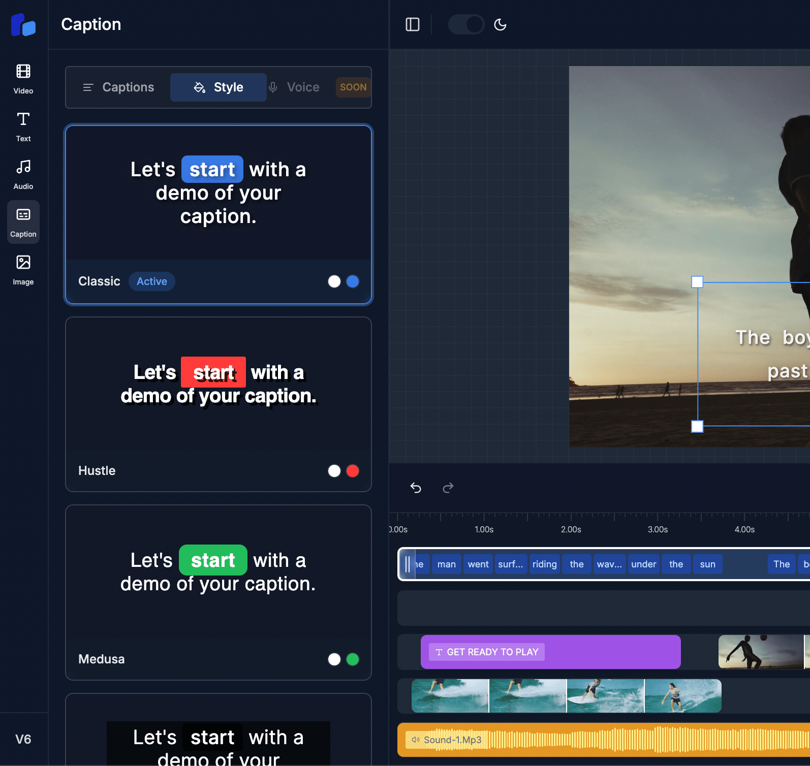 Video overlay styling panel showing font, color, and design customization options for React video editor