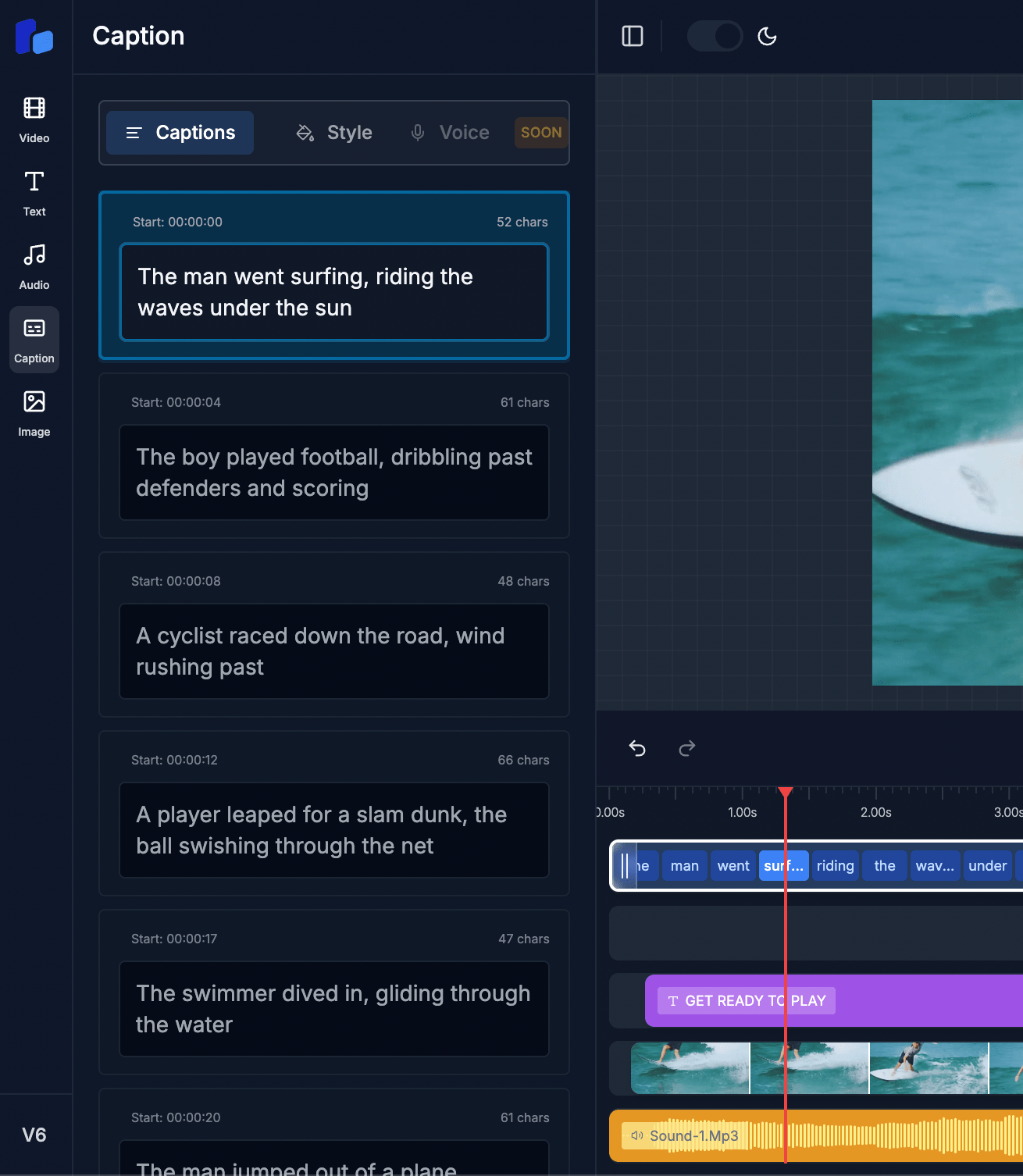 Video caption editor interface with customizable subtitle positioning and styling options