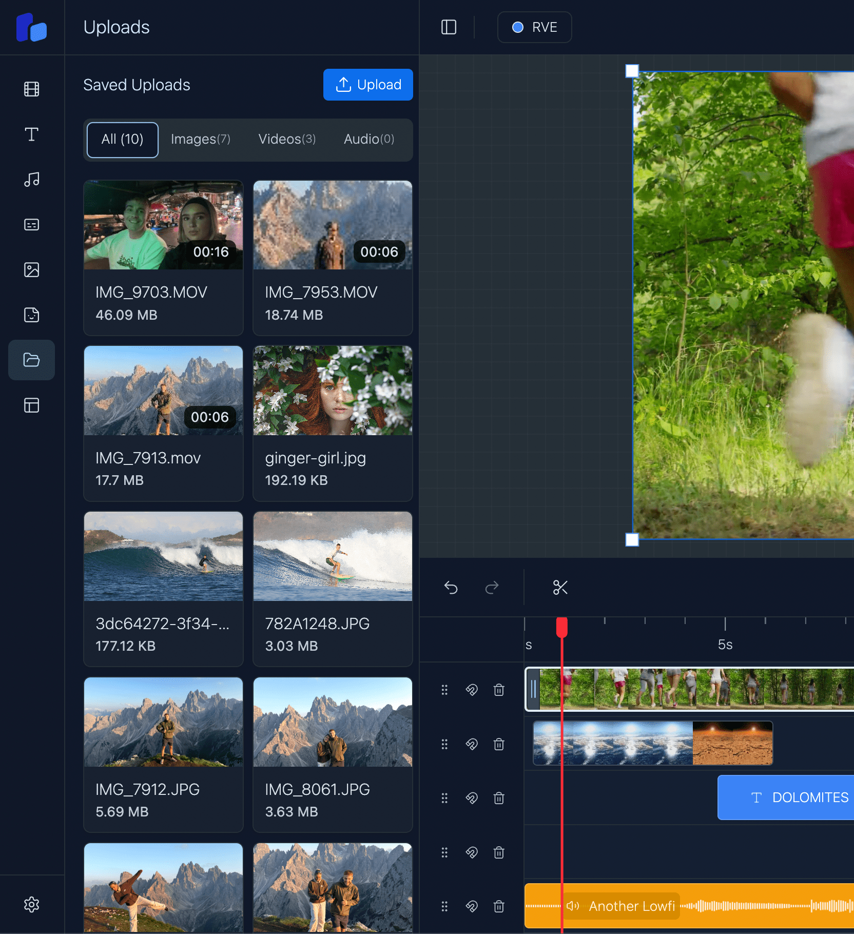 Local file upload interface with client-side IndexedDB storage for videos, images, and audio